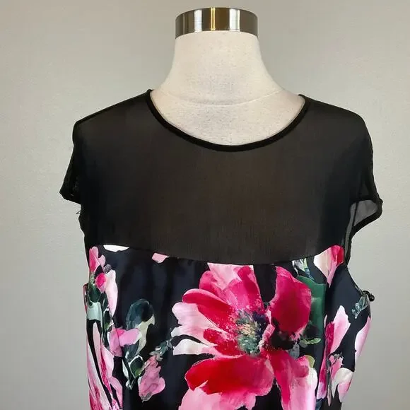 Adrianna Papell Floral Print A-Line Evening Gown Black and Pink Size 8 Dress - Picture 6 of 10